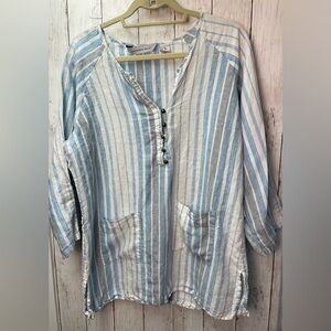 Mandarin Blue Striped Blue and White Women's Top size XL
